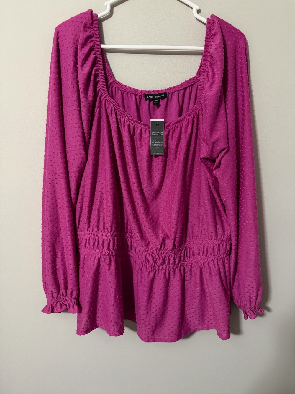 Lane Bryant Swiss Dot Peplum Blouse Pink Long-Sleeve Top Women’s 18/20 NWT